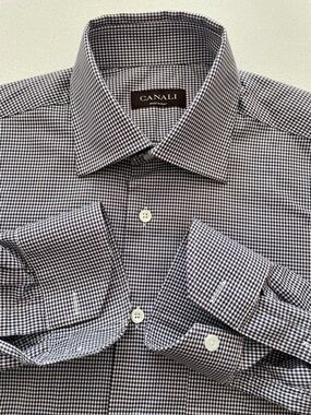 Canali - all cotton micro checkered pattern dress shirt Size 39 (15.5”neck)
